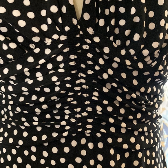 Dress by Jones New York in white polka dot on black, gathered bust & waist - Picture 4 of 7